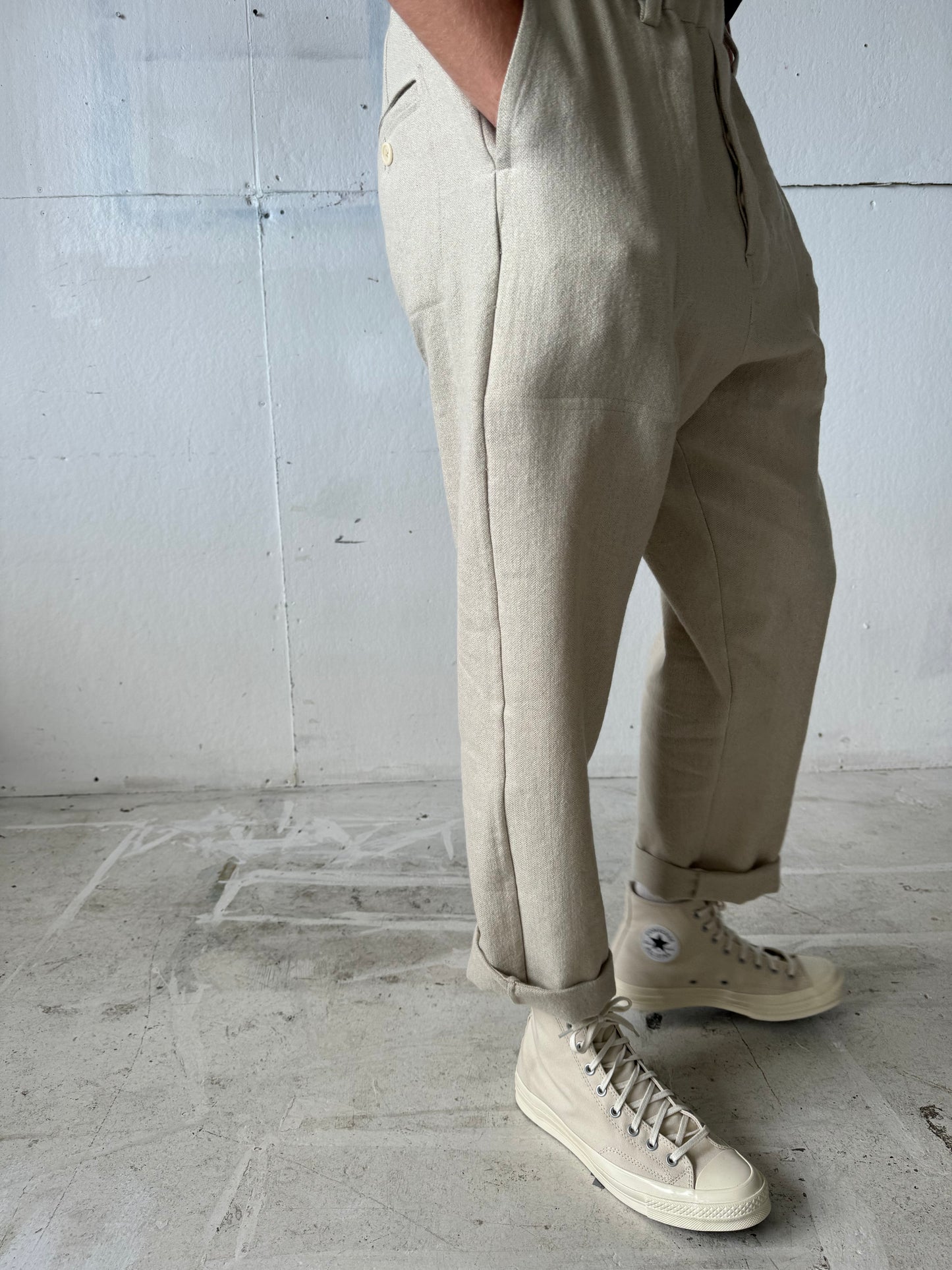 Work Pants in Wool/Linen Herringbone