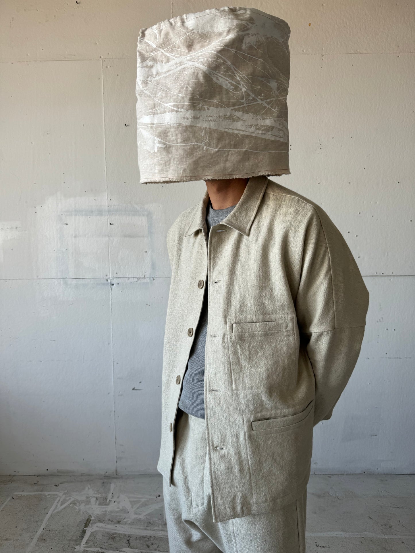 Work Jacket in Wool/Linen Herringbone