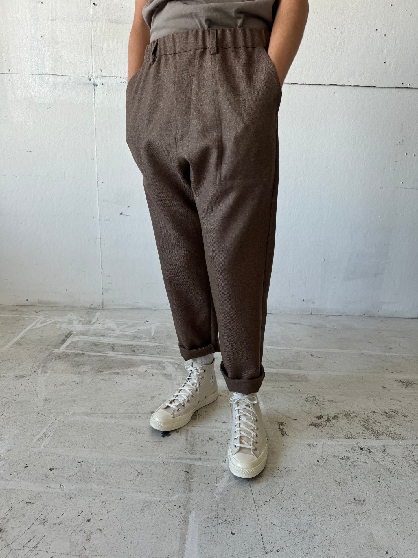 Work Pants in Brown Wool Twill