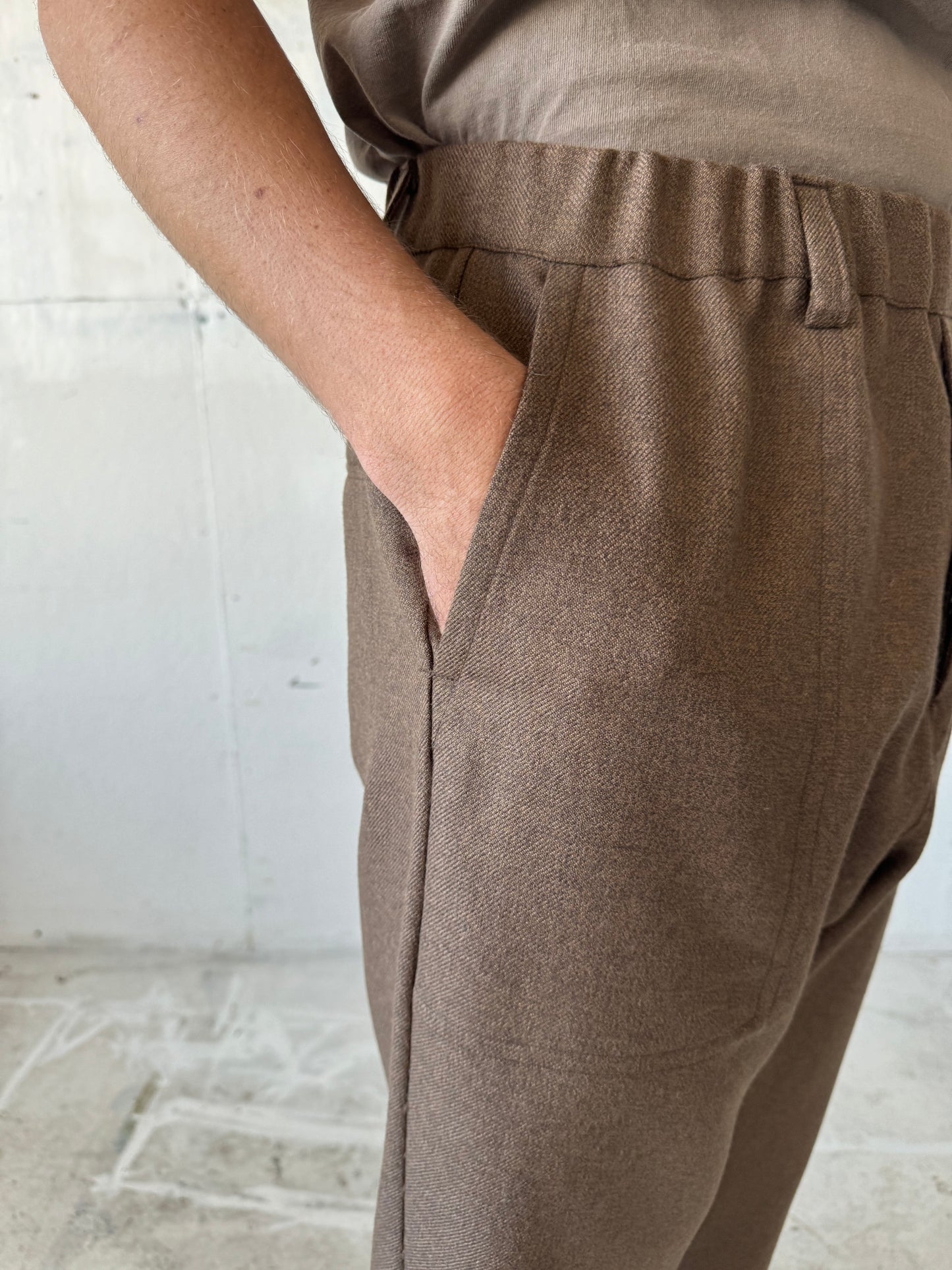 Work Pants in Brown Wool Twill