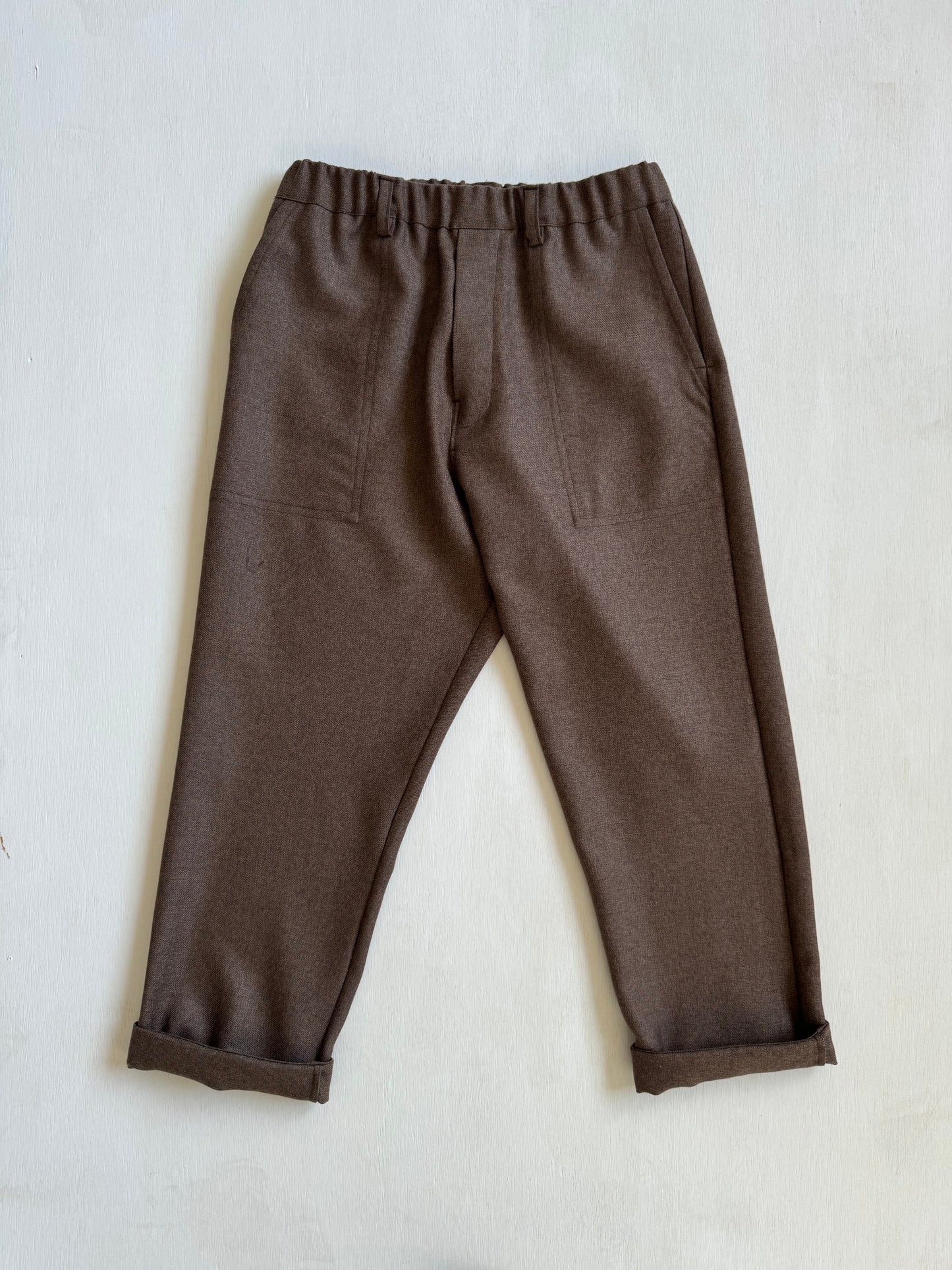 Work Pants in Brown Wool Twill