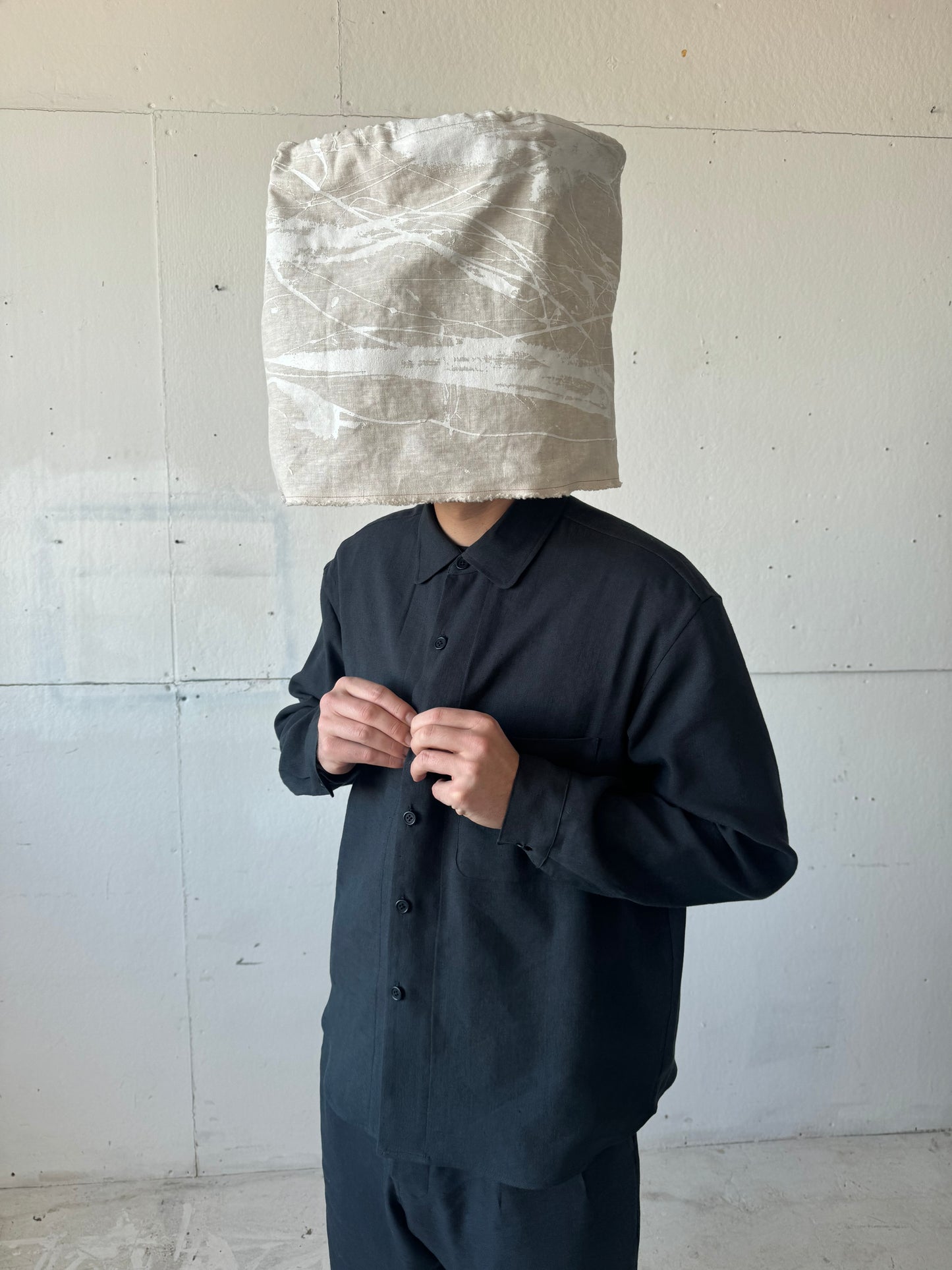 Tent Shirt in Navy Wool/Linen Gabardine