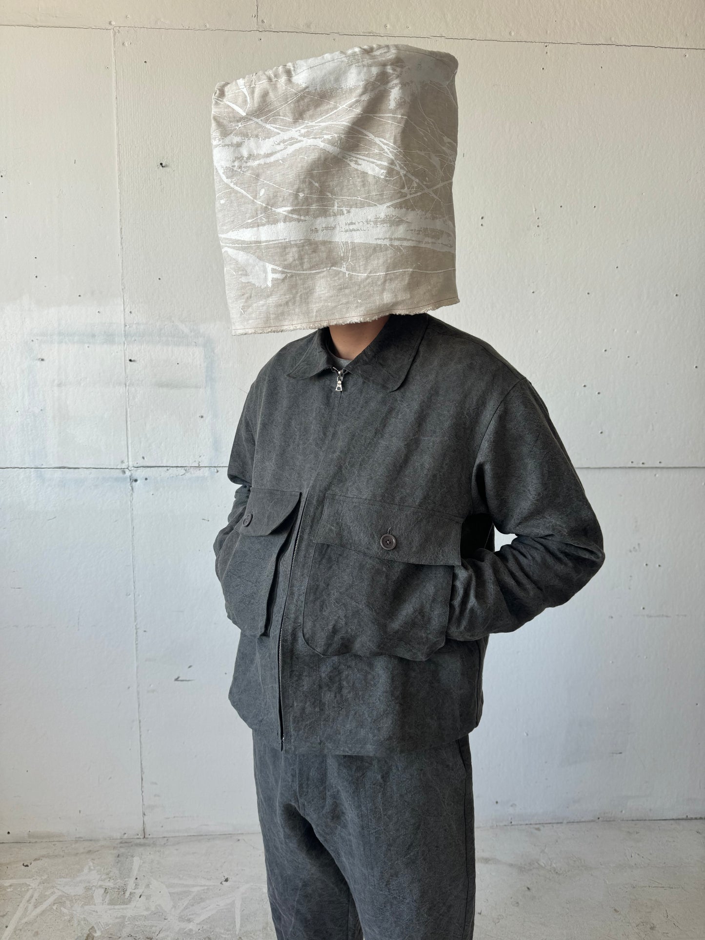 Fishing Jacket in Charcoal Dyed Paper/Linen