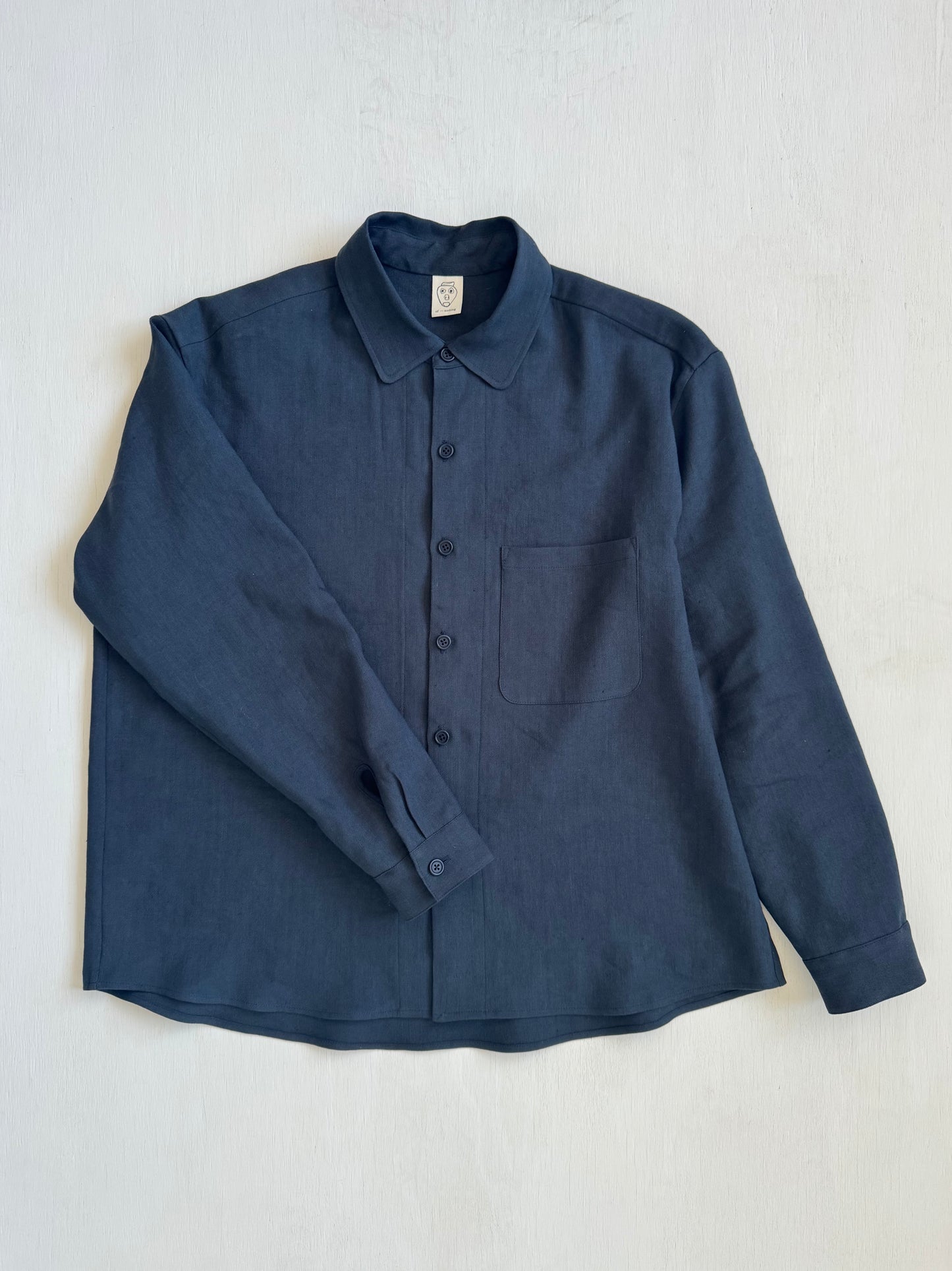 Tent Shirt in Navy Wool/Linen Gabardine