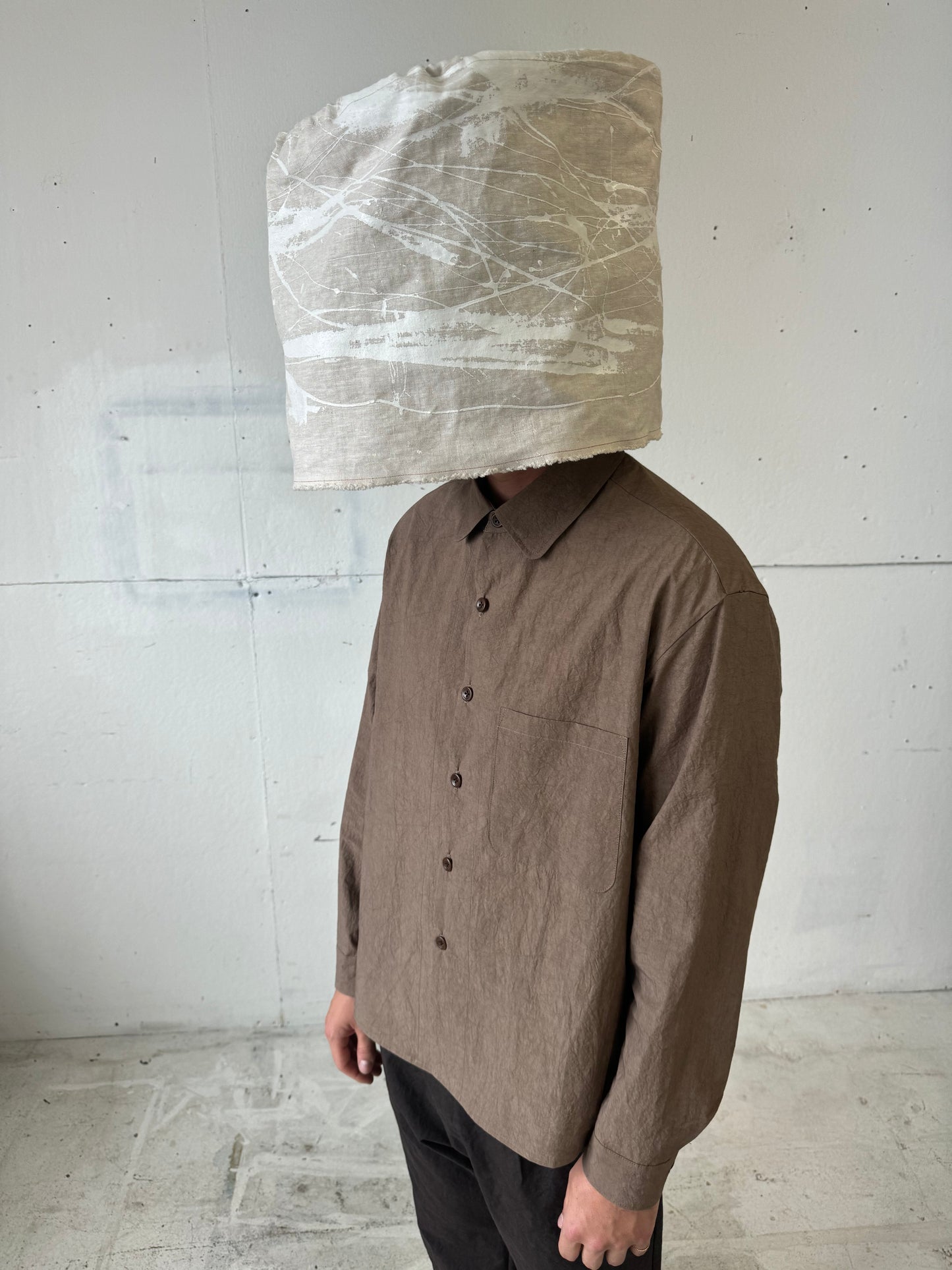 Tent Shirt in Brown Cotton/Linen Typewriter Cloth