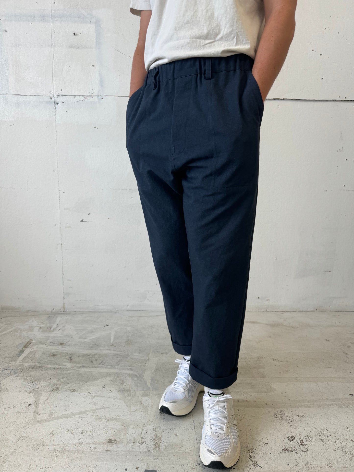 Work Pants in Navy Cotton/Linen Canvas