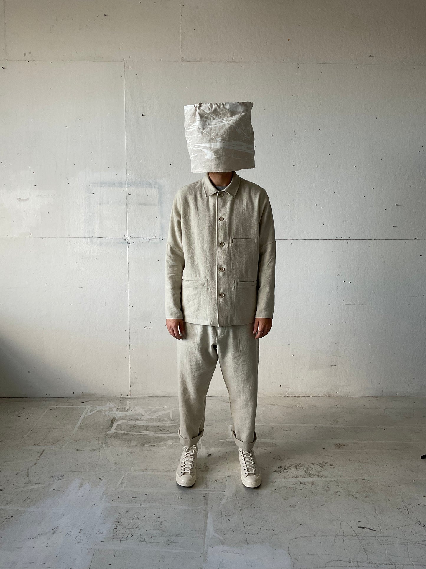 Work Jacket in Wool/Linen Herringbone