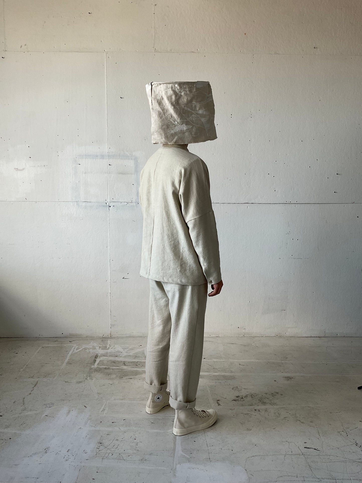 Work Jacket in Wool/Linen Herringbone