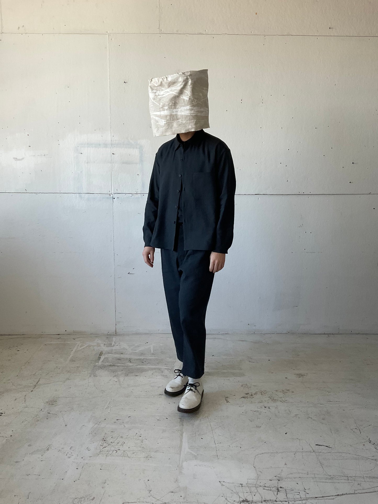 Tent Shirt in Navy Wool/Linen Gabardine