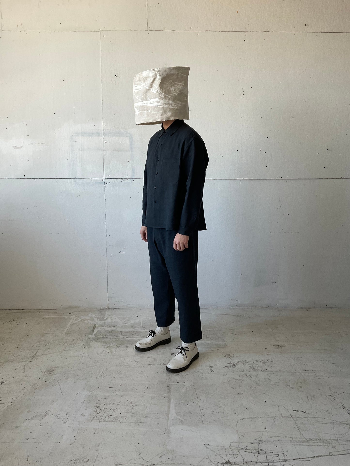 Tent Shirt in Navy Wool/Linen Gabardine