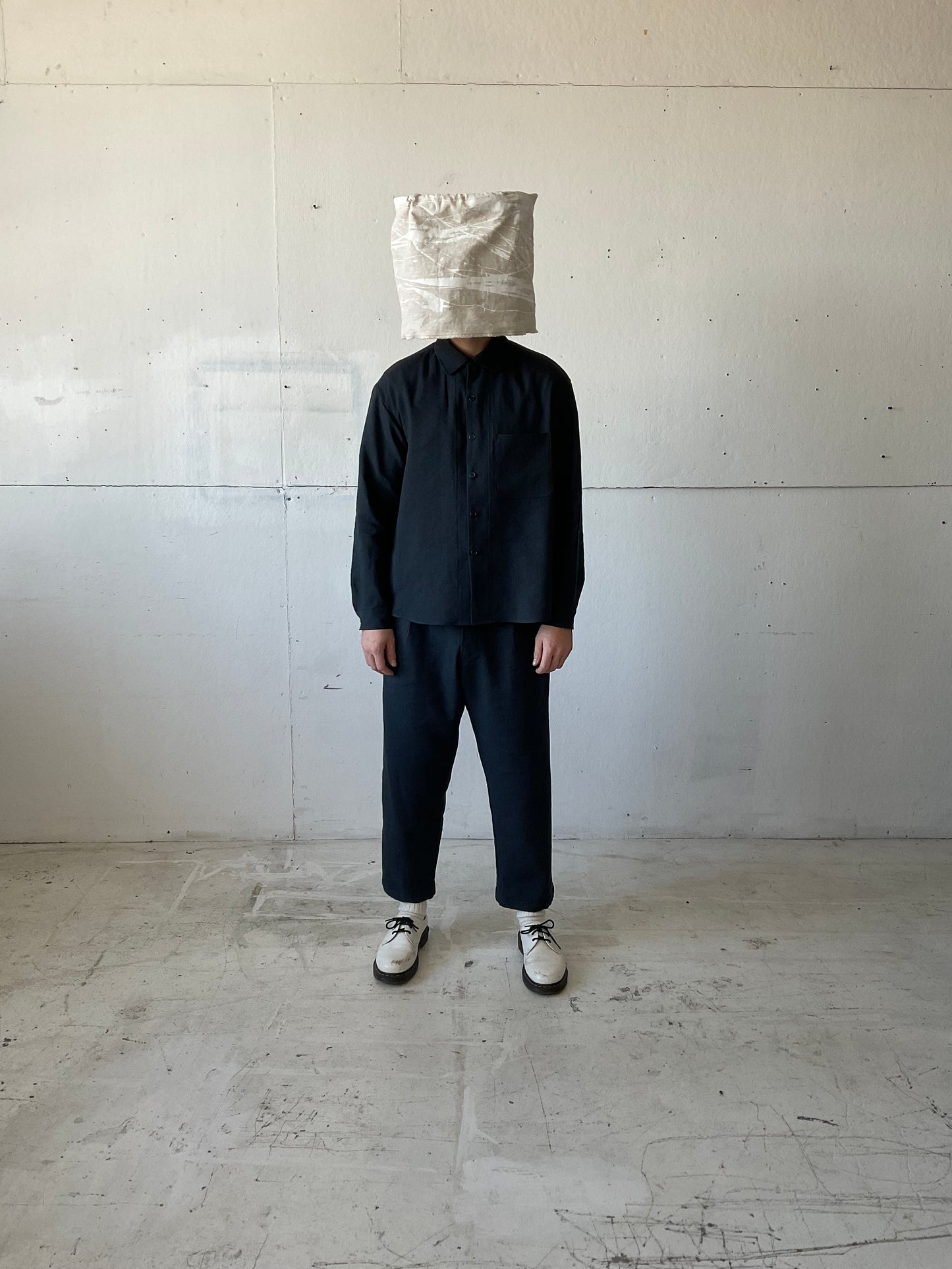 Tent Shirt in Navy Wool/Linen Gabardine