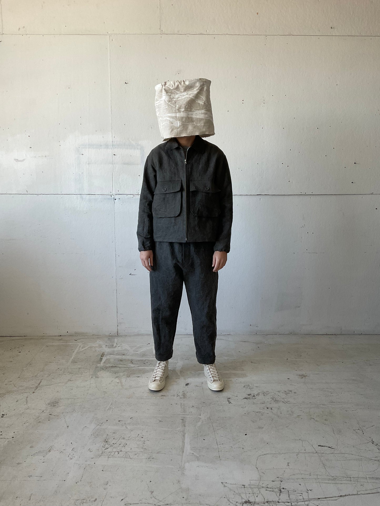 Fishing Jacket in Charcoal Dyed Paper/Linen