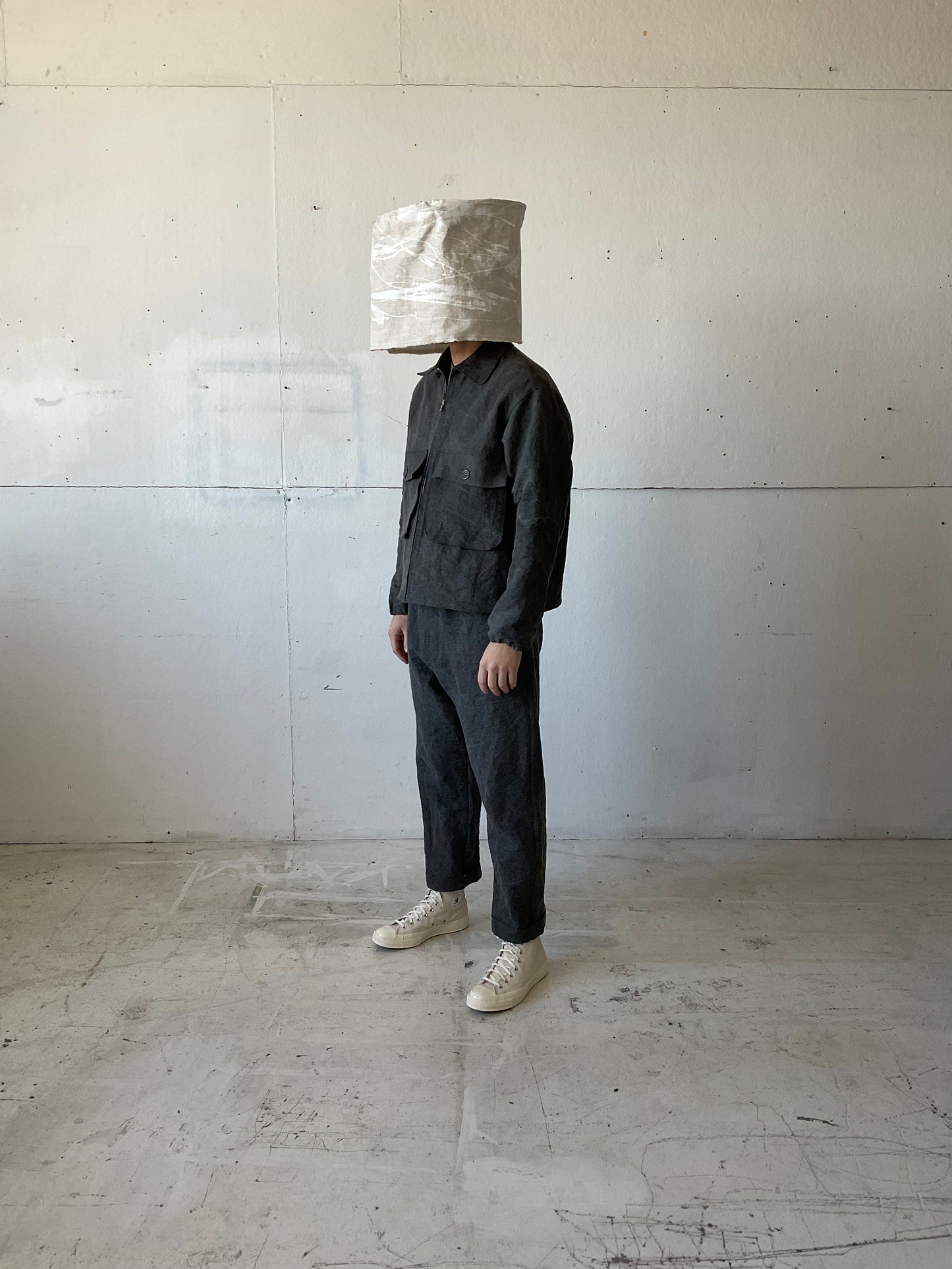 Fishing Jacket in Charcoal Dyed Paper/Linen