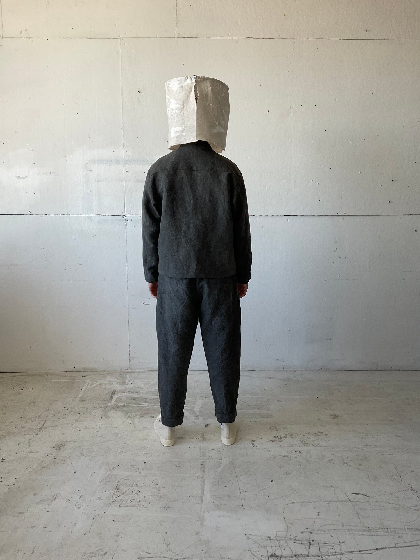 Fishing Jacket in Charcoal Dyed Paper/Linen