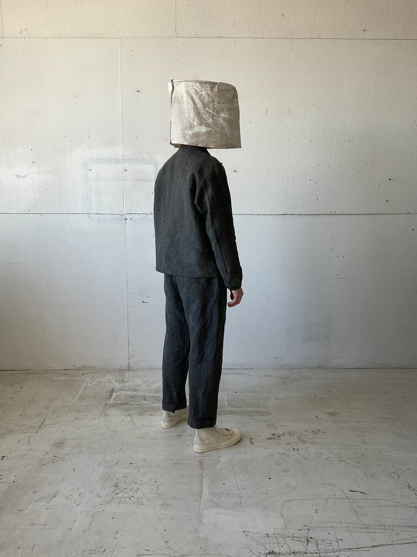 Fishing Jacket in Charcoal Dyed Paper/Linen