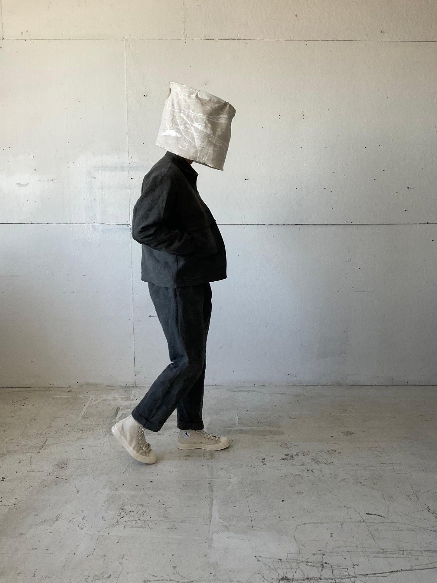 Fishing Jacket in Charcoal Dyed Paper/Linen