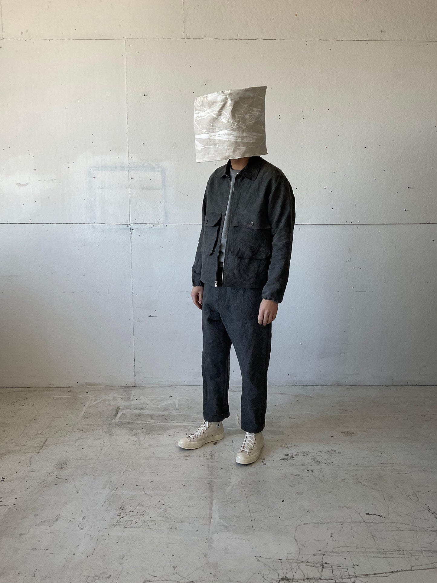 Fishing Jacket in Charcoal Dyed Paper/Linen