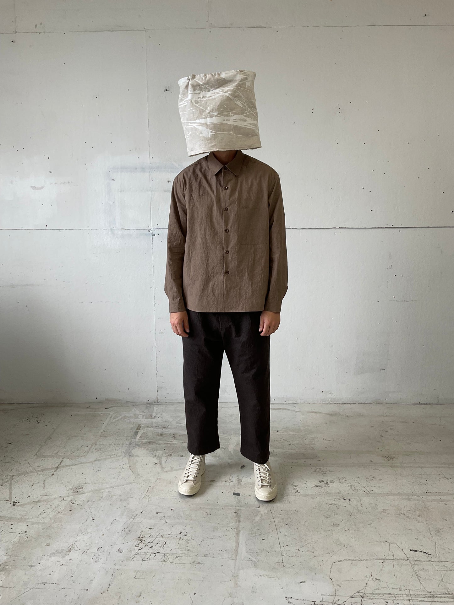 Tent Shirt in Brown Cotton/Linen Typewriter Cloth