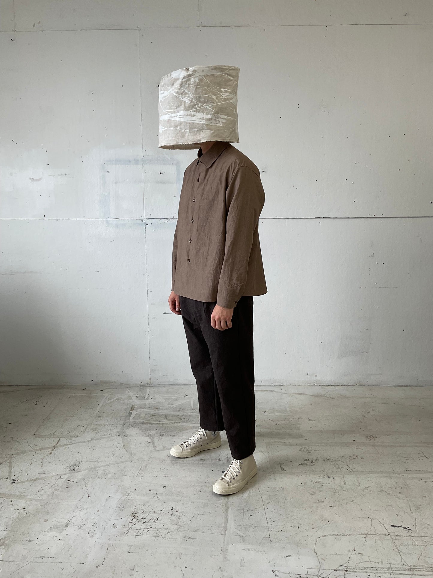 Tent Shirt in Brown Cotton/Linen Typewriter Cloth