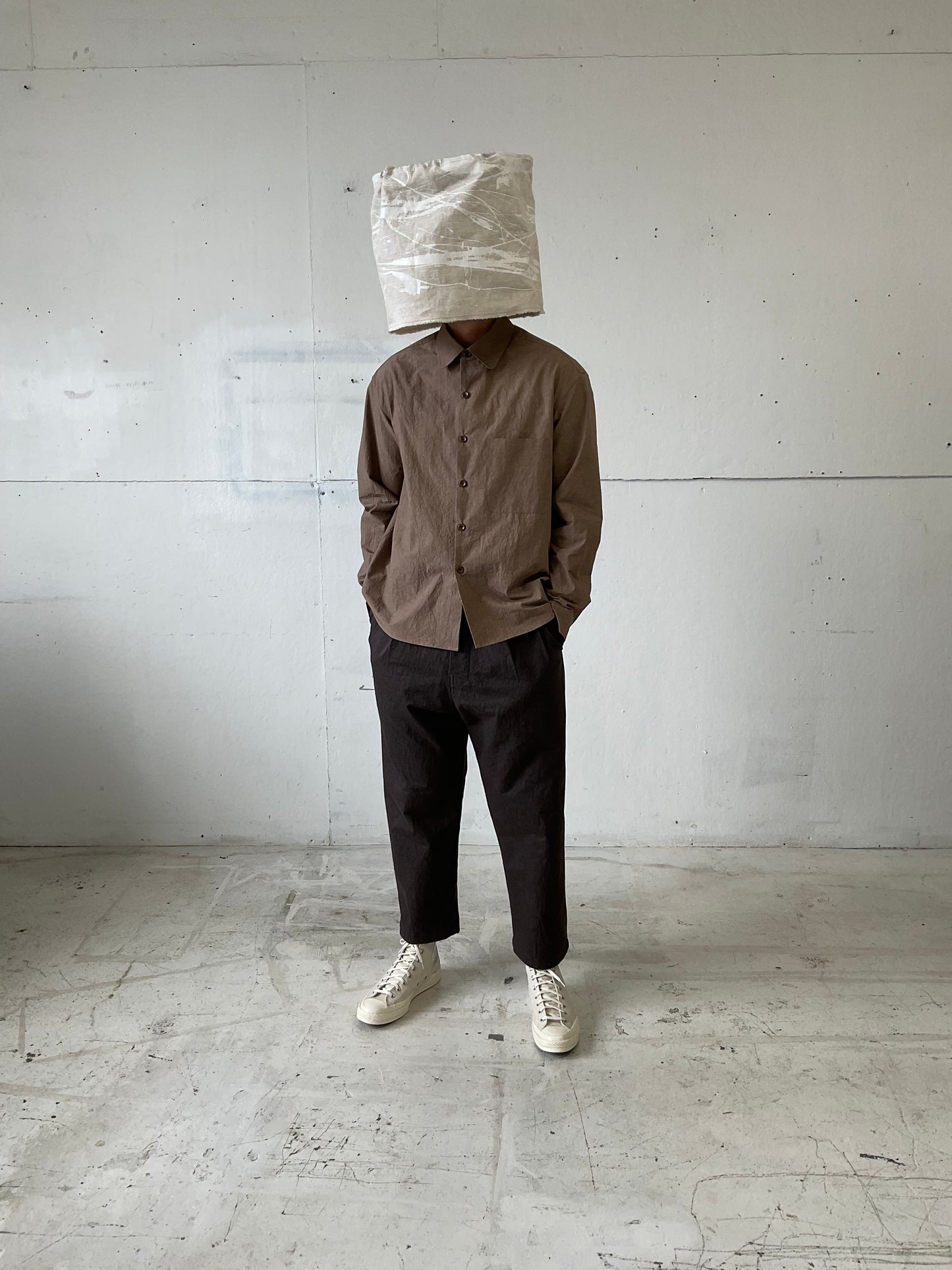 Tent Shirt in Brown Cotton/Linen Typewriter Cloth