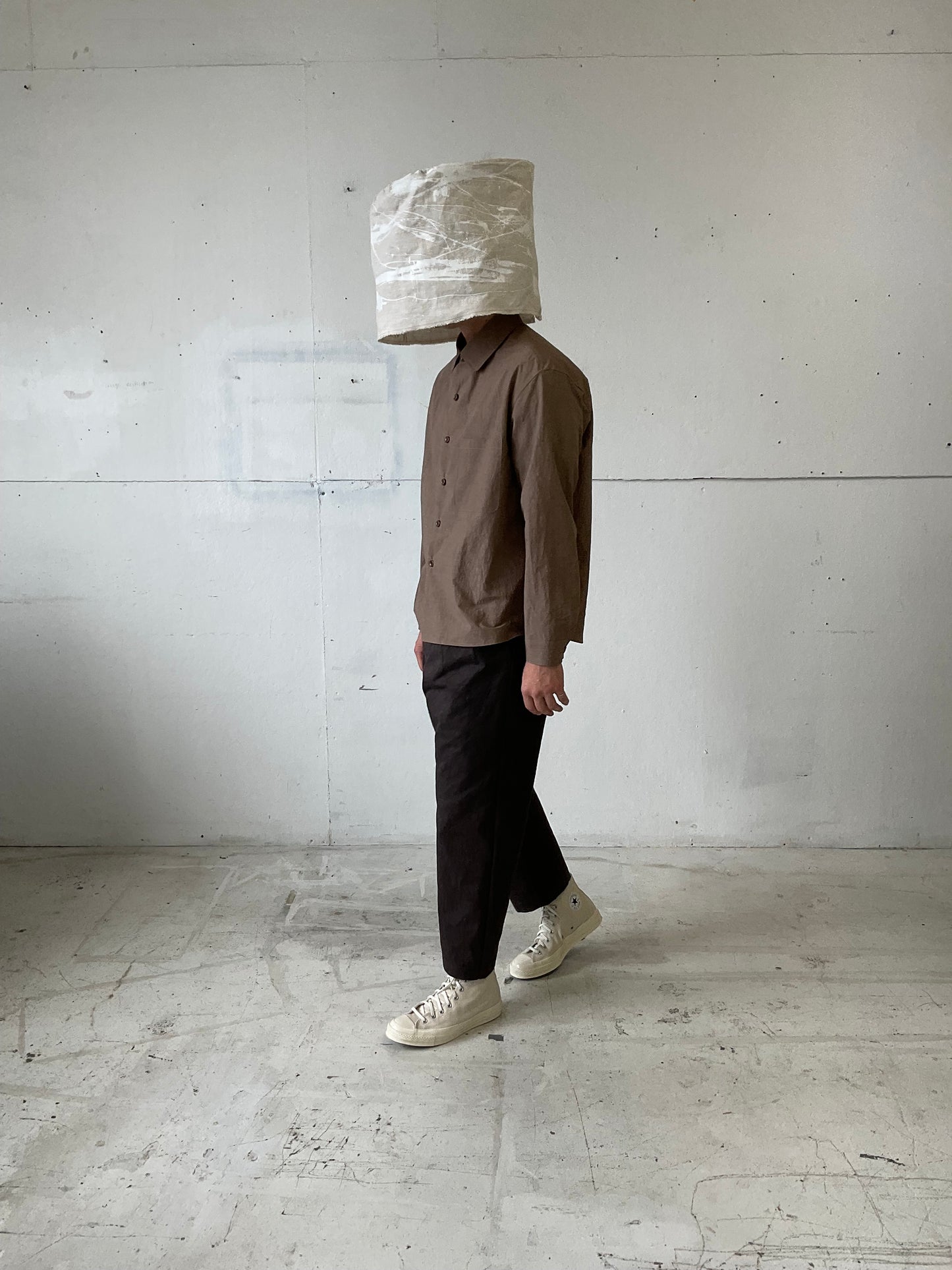 Tent Shirt in Brown Cotton/Linen Typewriter Cloth