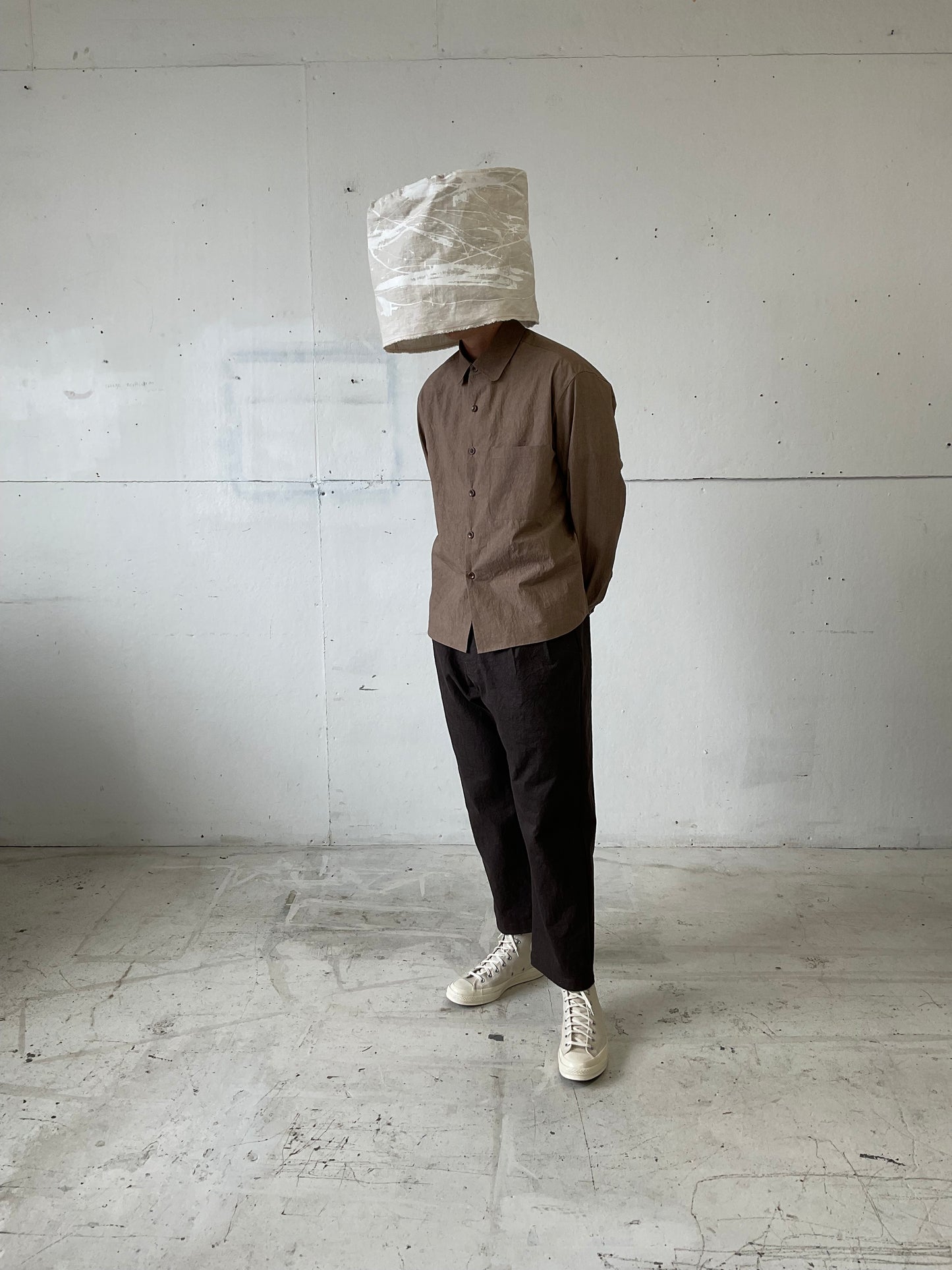 Tent Shirt in Brown Cotton/Linen Typewriter Cloth