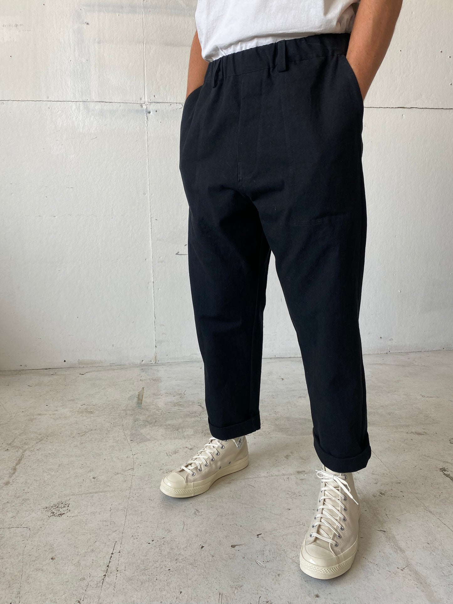 Work Pants in Black Cotton/Linen Canvas