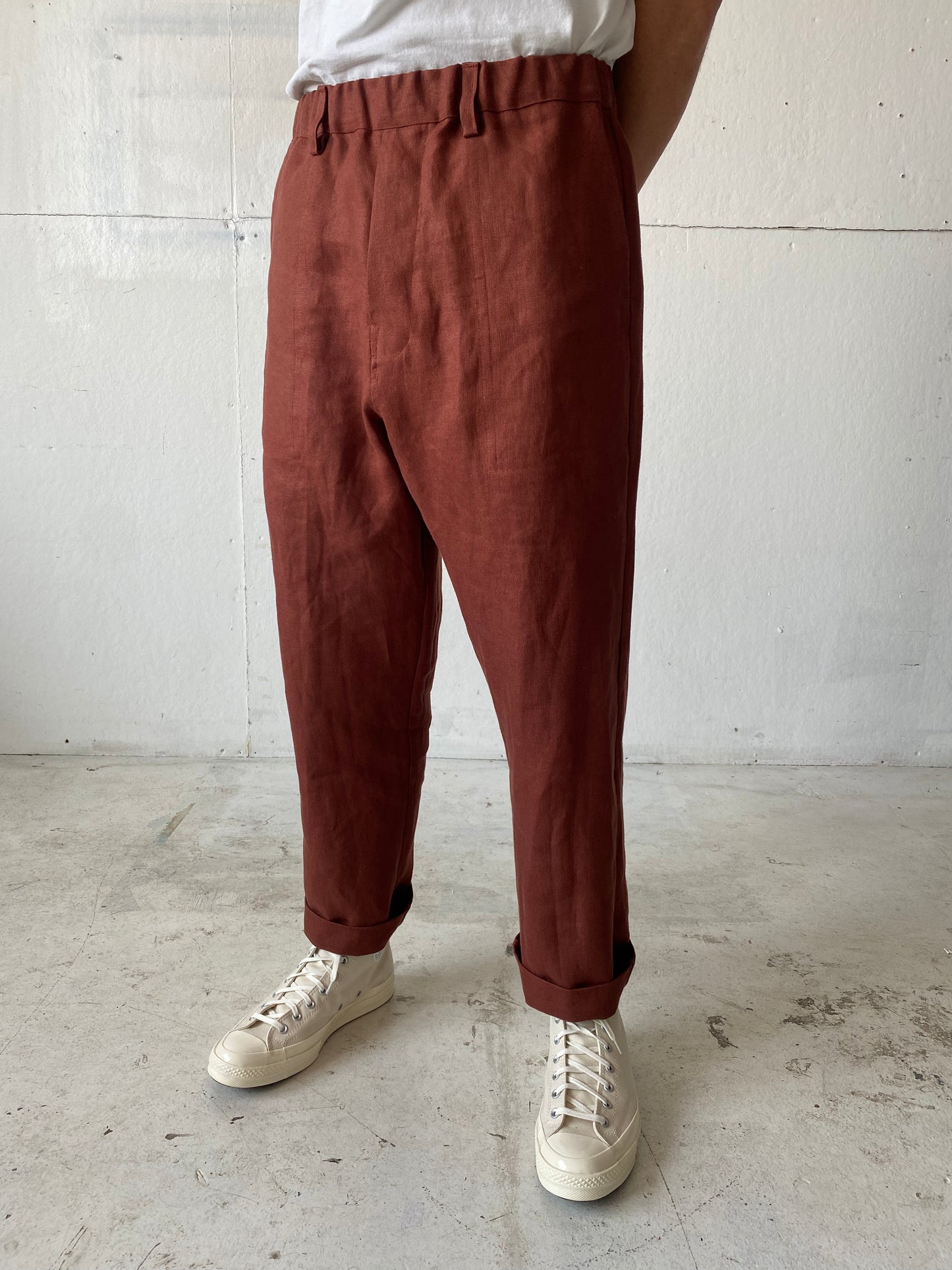 Work Pants in Oxblood Linen Canvas