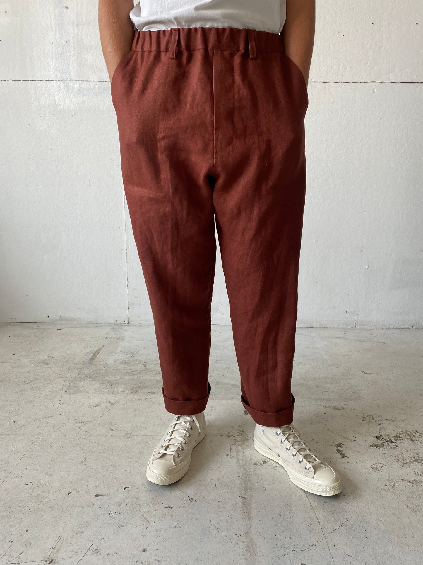 Work Pants in Oxblood Linen Canvas