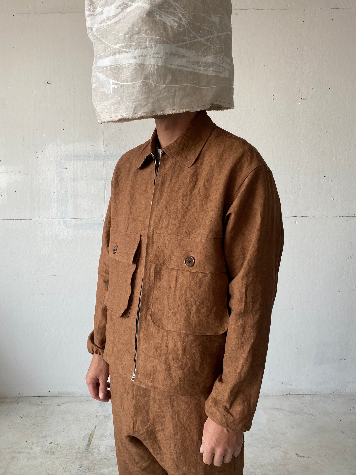 Fishing Jacket in Persimmon Dyed Paper/Linen
