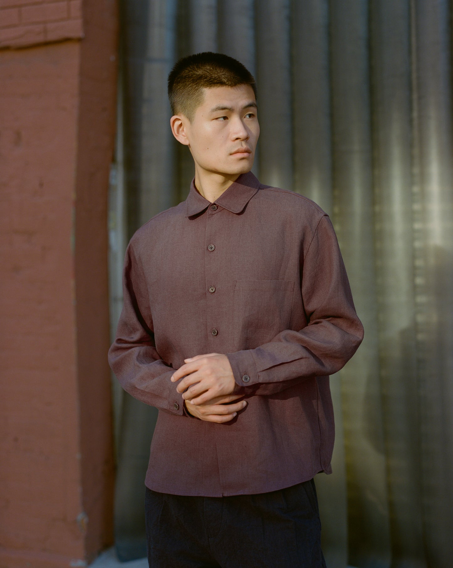 Tent Shirt in Aubergine Linen