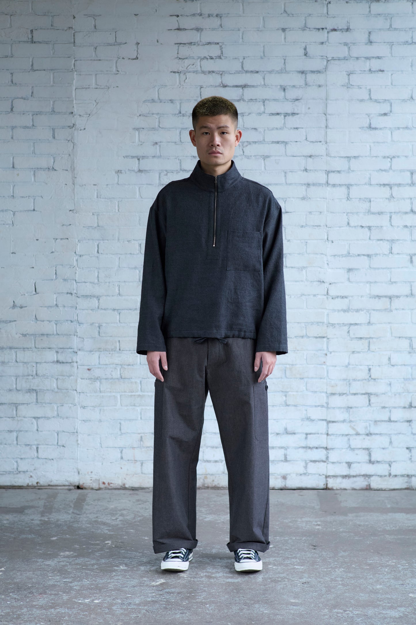 Crane Pullover in Charcoal Wool / Linen