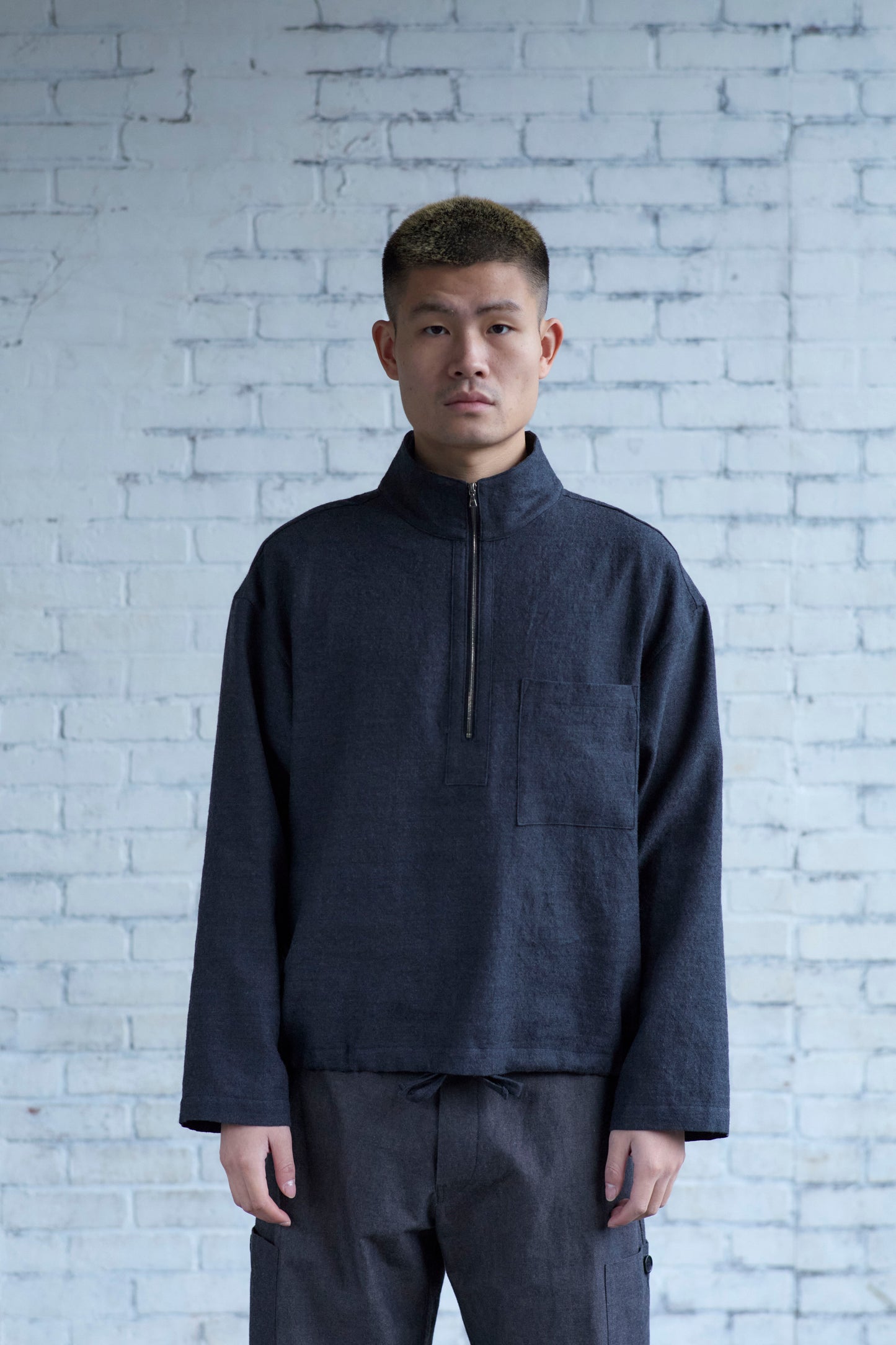 Crane Pullover in Charcoal Wool / Linen