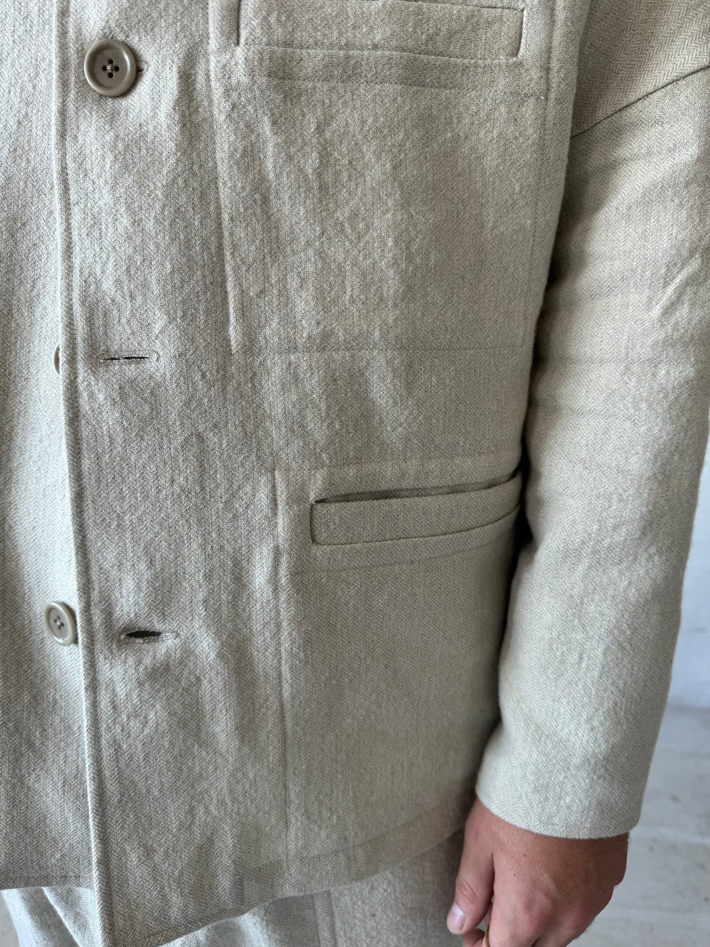 Work Jacket in Wool/Linen Herringbone