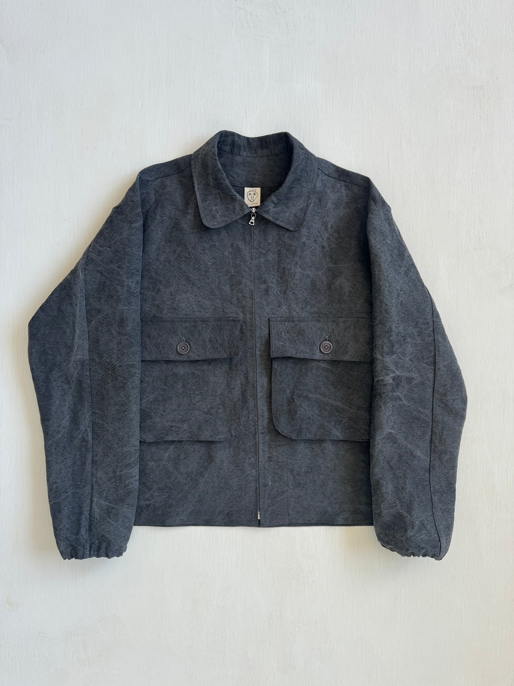Fishing Jacket in Charcoal Dyed Paper/Linen – of — nothing
