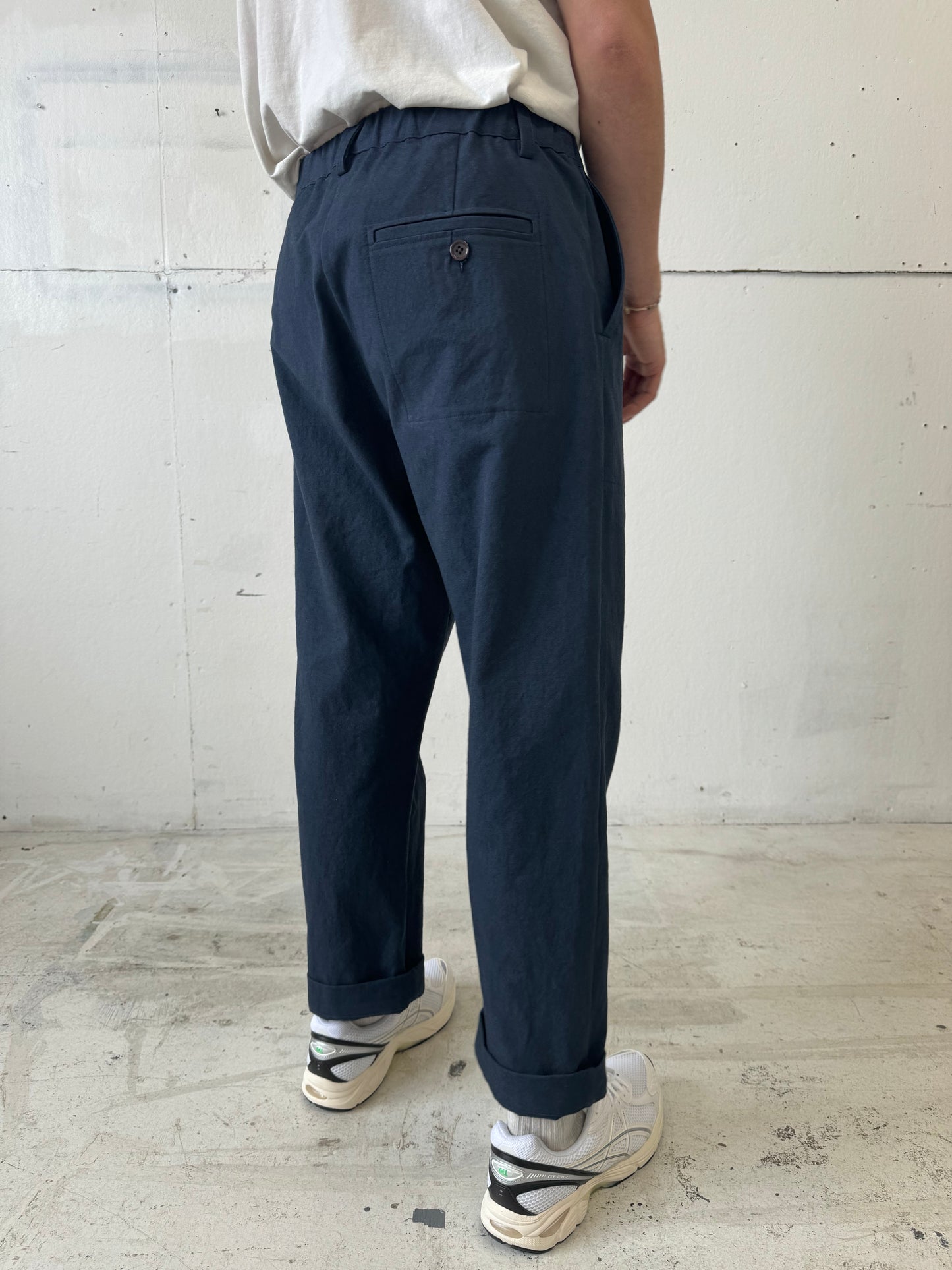 Work Pants in Navy Cotton/Linen Canvas