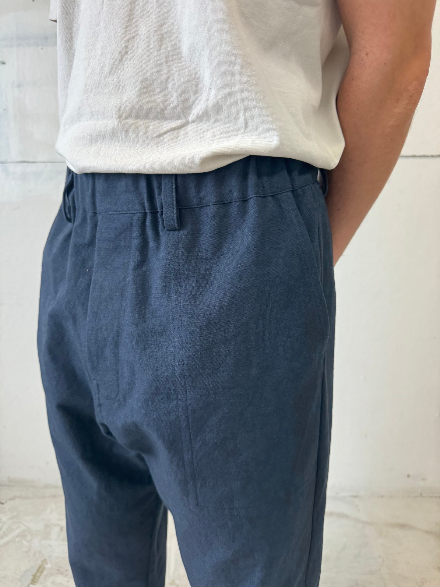 Work Pants in Navy Cotton/Linen Canvas