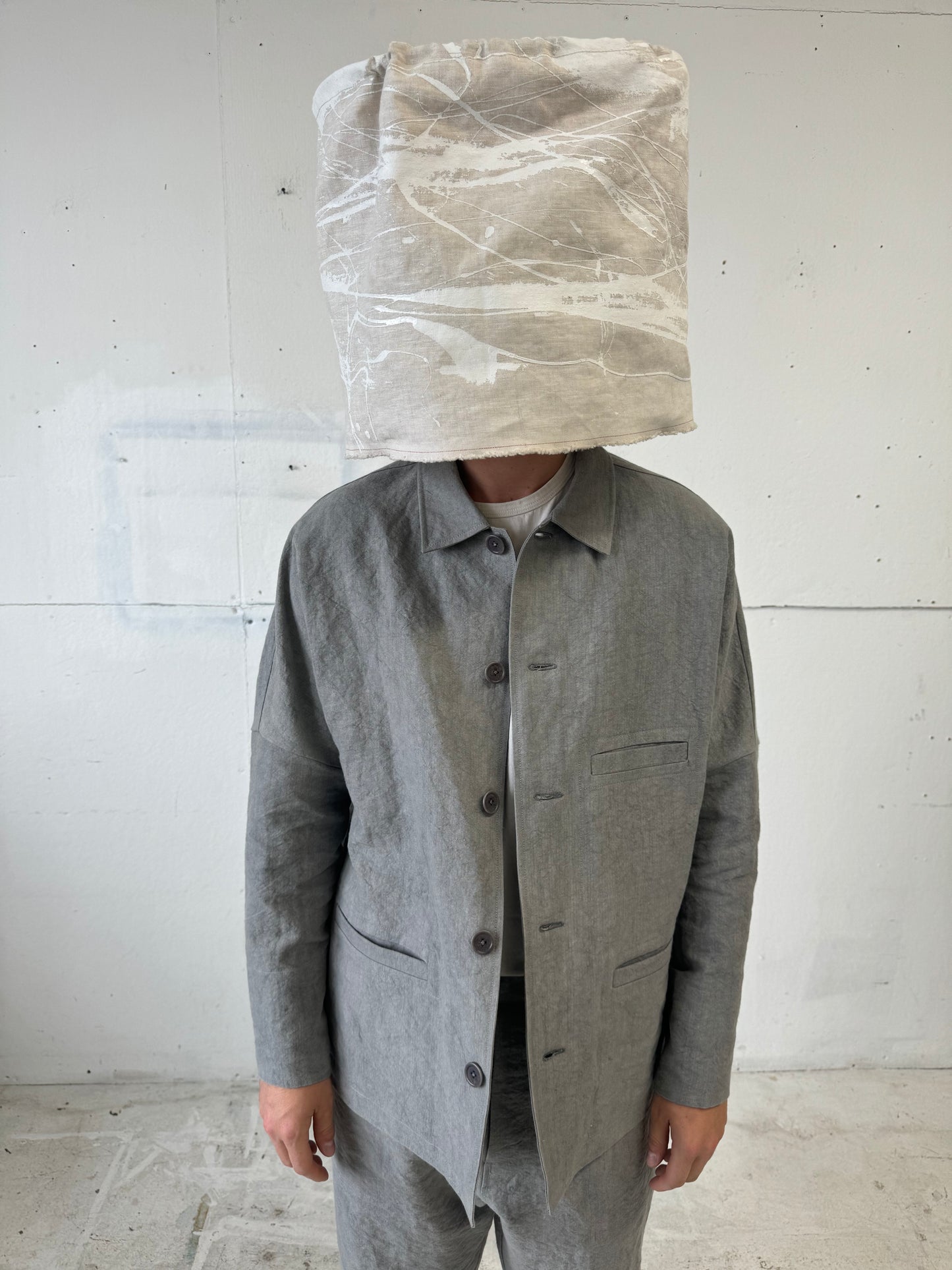 Work Jacket in Light Charcoal Dyed Paper/Linen