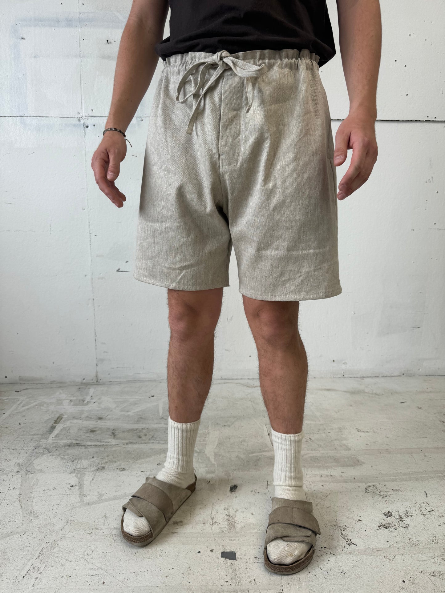 Bag Shorts in Linen/Cotton Twill