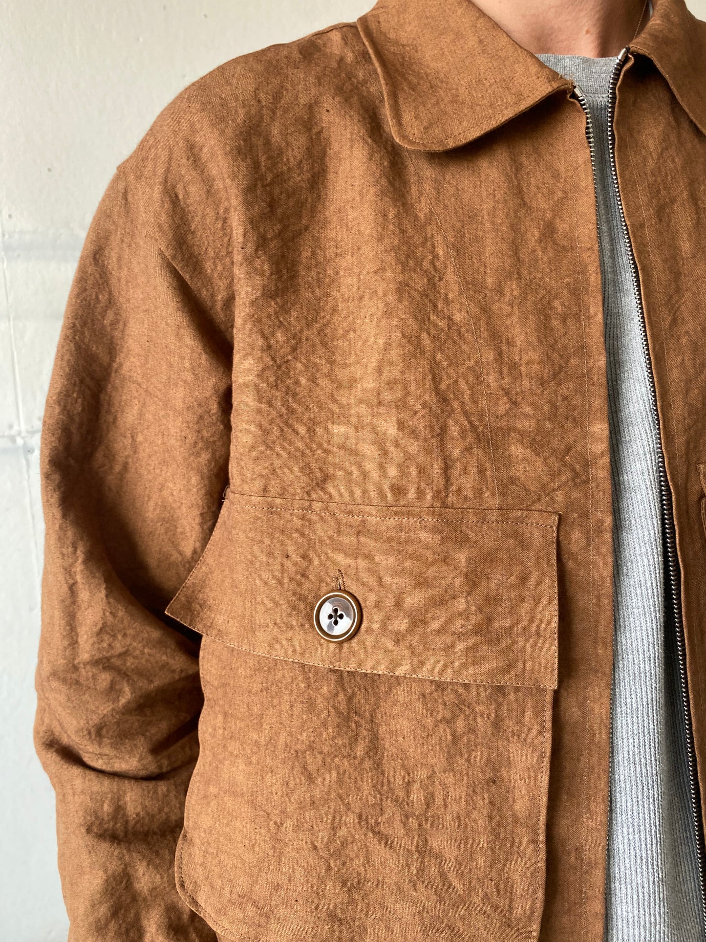 Fishing Jacket in Persimmon Dyed Paper/Linen